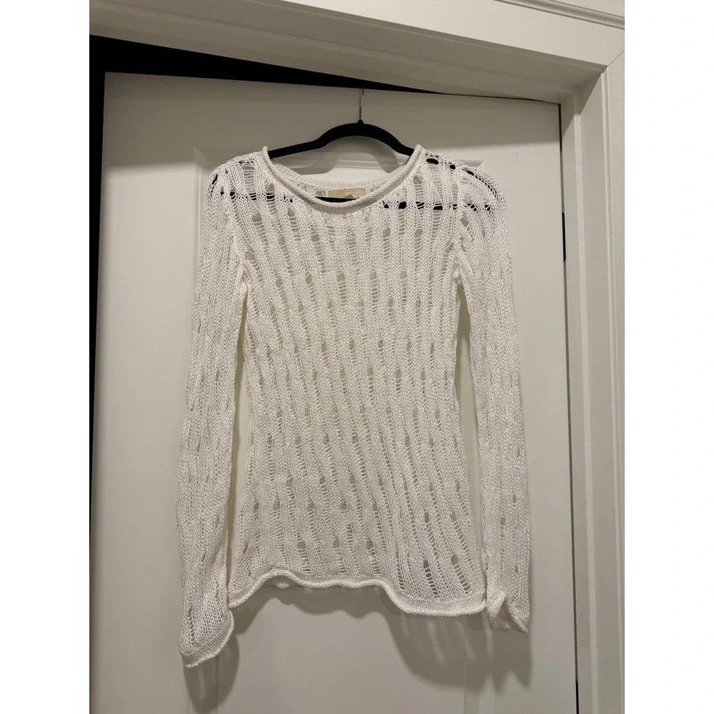 Michael Kors Womens White Open Knit Pointelle Long Sleeve Sweater Cover-ip